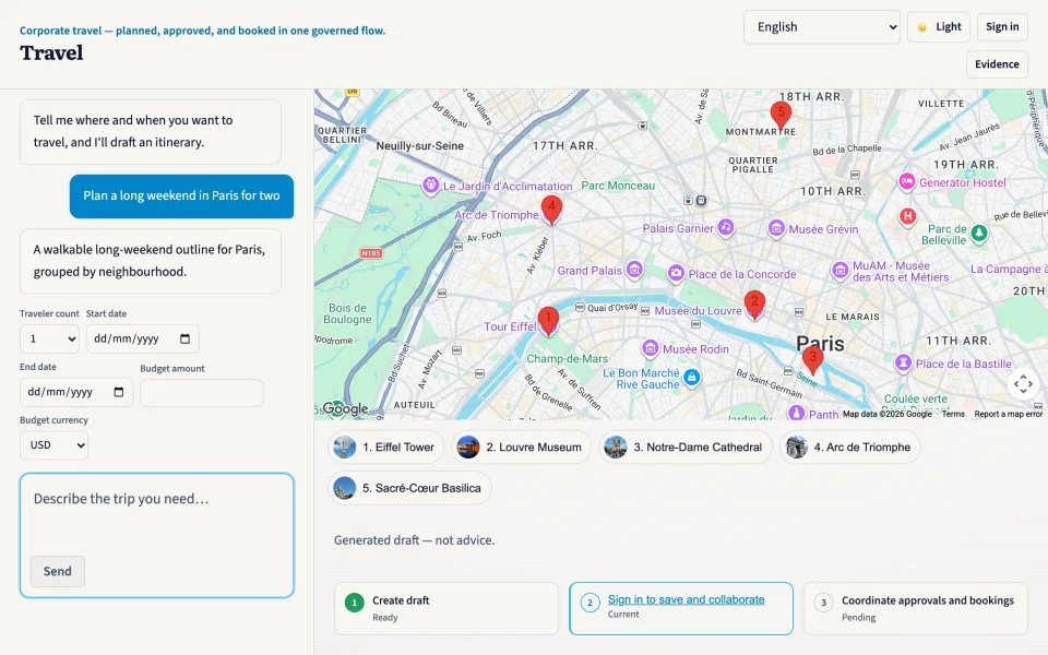 Travel orchestration — A dedicated flagship app powered by shared Threada platform primitives.